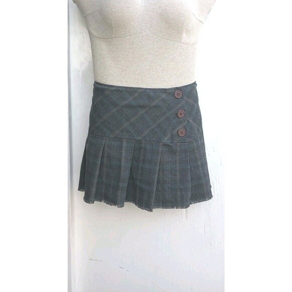 Vintage Tracy Evans 7 Woven Plaid Mini Skirt Women Blue Gray Y2K Academia Lolita - Picture 1 of 6
